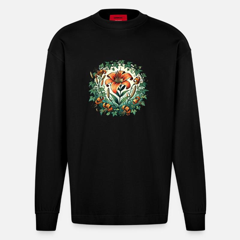 Tigerlilie - Heavyweight Oversized Organic Langarmshirt Made in EU - SOLID BLACK