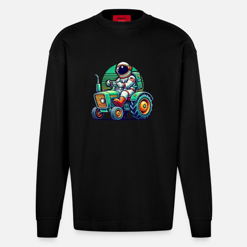 Astronaut Traktor - Heavyweight Oversized Organic Langarmshirt Made in EU - SOLID BLACK
