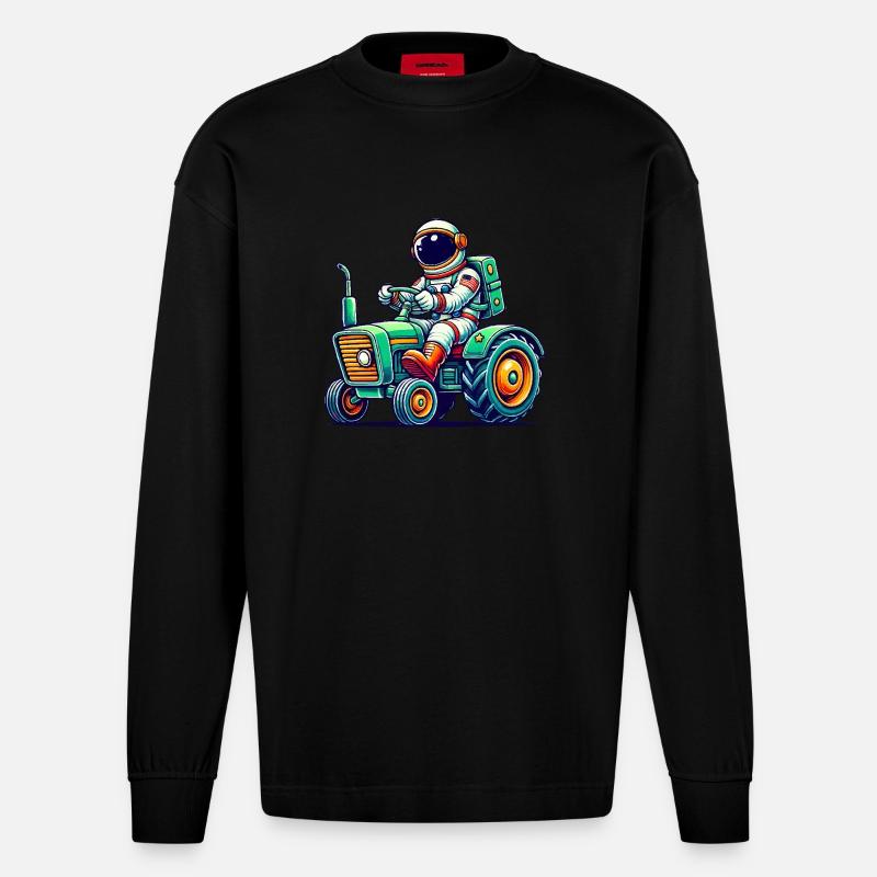 Astronaut Traktor - Heavyweight Oversized Organic Langarmshirt Made in EU - SOLID BLACK