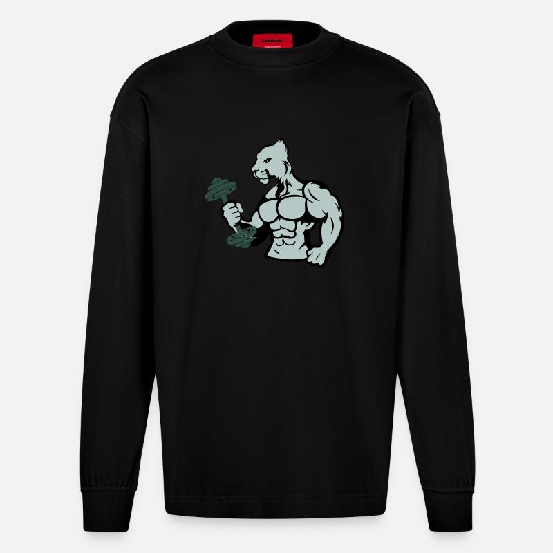 Bodybuilder Jaguar Dumbbell - Manches longues bio épais oversize fabriqué en UE - SOLID BLACK