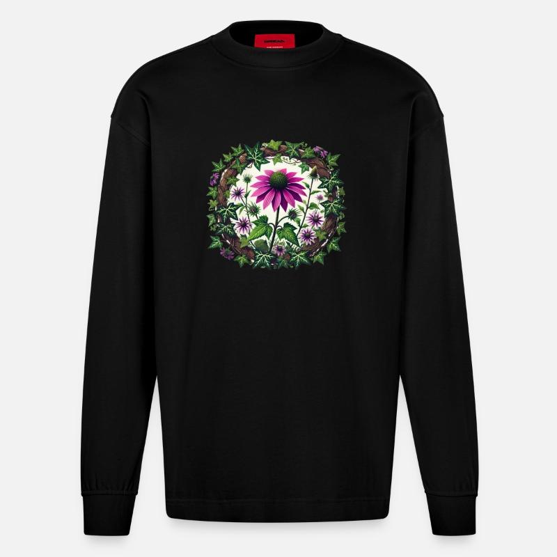 Échinacée pourpre - Manches longues bio épais oversize fabriqué en UE - SOLID BLACK
