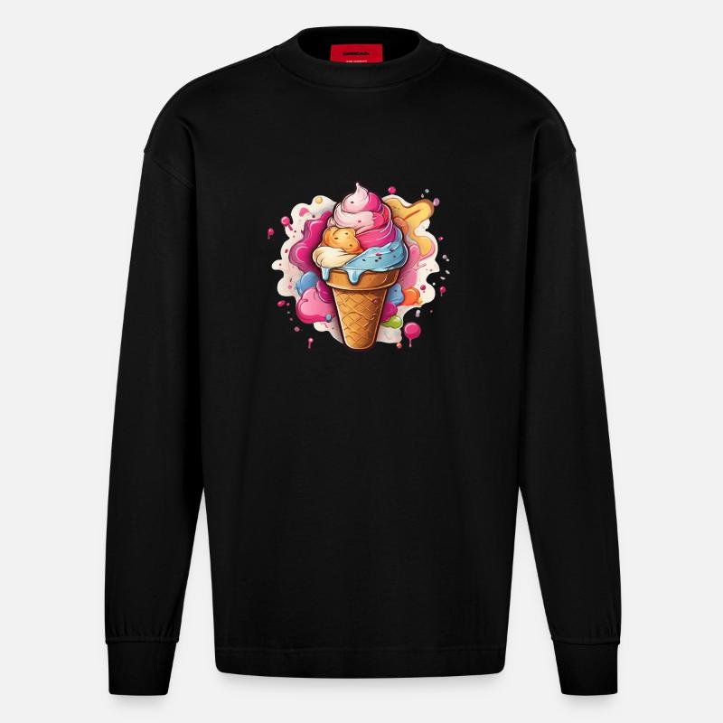 Leckeres buntes Softeis - Heavyweight Oversized Organic Langarmshirt Made in EU - SOLID BLACK