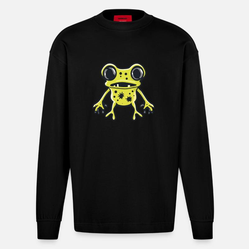 Frosch Halloween Comic Lustig - Heavyweight Oversized Organic Langarmshirt Made in EU - SOLID BLACK