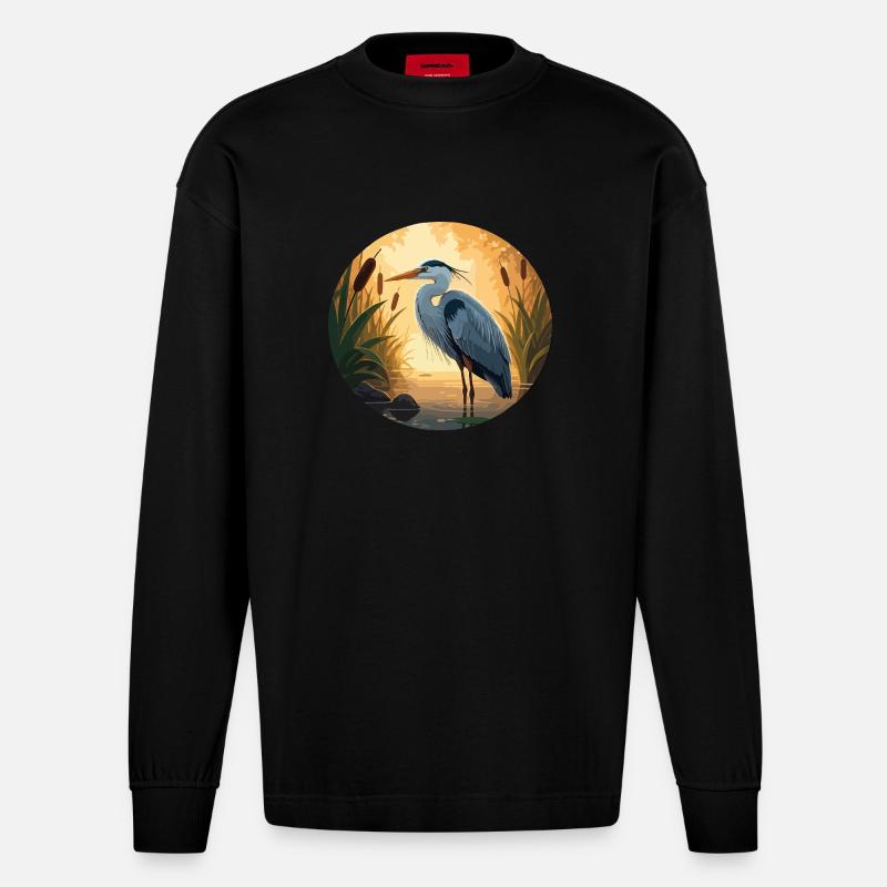 Blauer Reiher von Backlight - Heavyweight Oversized Organic Langarmshirt Made in EU - SOLID BLACK