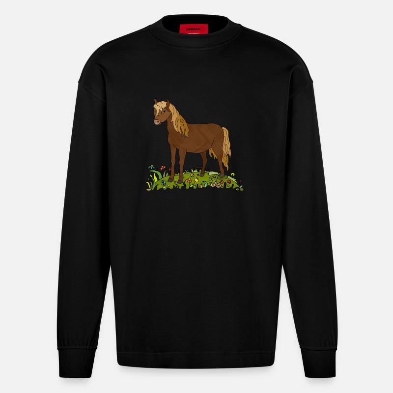 Pferd - Heavyweight Oversized Organic Langarmshirt Made in EU - SOLID BLACK