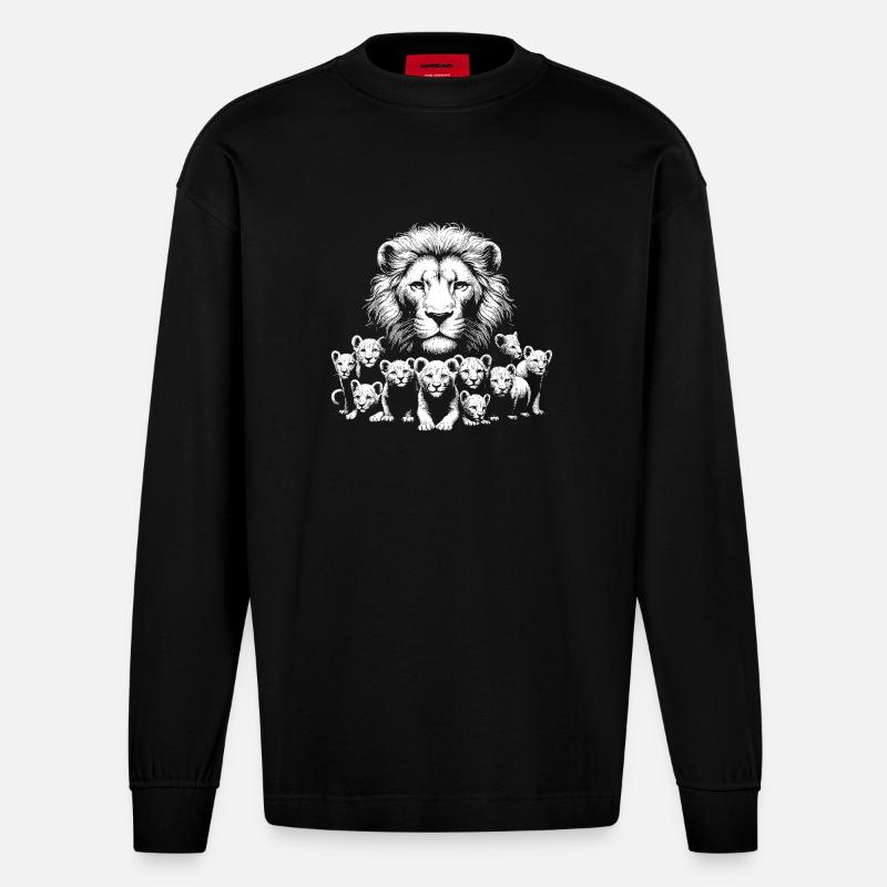 Löwe - Heavyweight Oversized Organic Langarmshirt Made in EU - SOLID BLACK