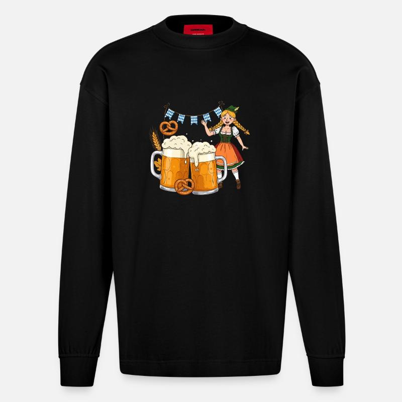 Dirndle Bier - Heavyweight Oversized Organic Langarmshirt Made in EU - SOLID BLACK