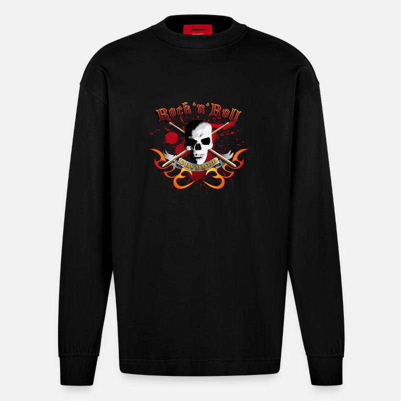 drummer_skull_a - Manches longues bio épais oversize fabriqué en UE - SOLID BLACK