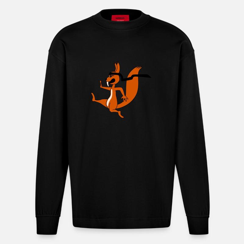 Ninja Eichhörnchen - Heavyweight Oversized Organic Langarmshirt Made in EU - SOLID BLACK