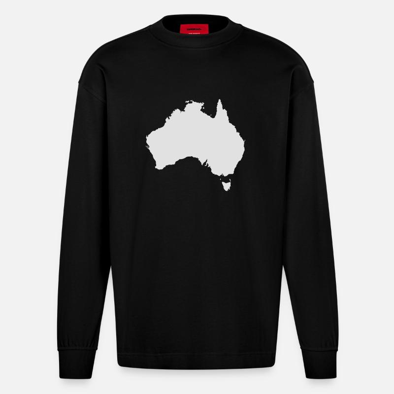 Australia Map - Heavyweight Oversized Organic Langarmshirt Made in EU - SOLID BLACK