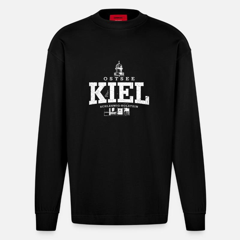 Kiel Ostsee (weiss oldstyle) - Heavyweight Oversized Organic Langarmshirt Made in EU - SOLID BLACK