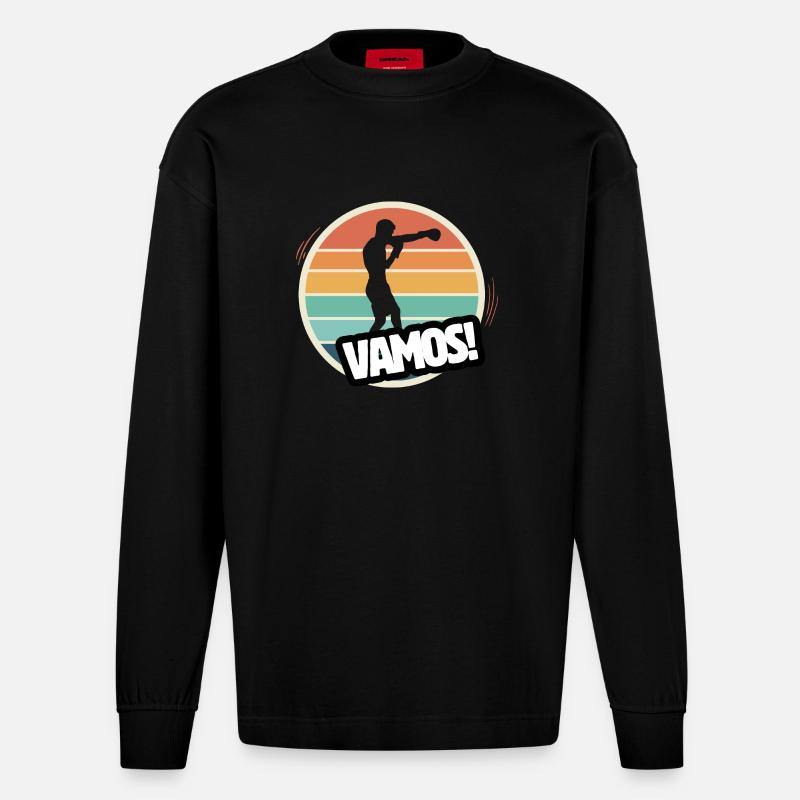 Vamos boxe rétro - Manches longues bio épais oversize fabriqué en UE - SOLID BLACK