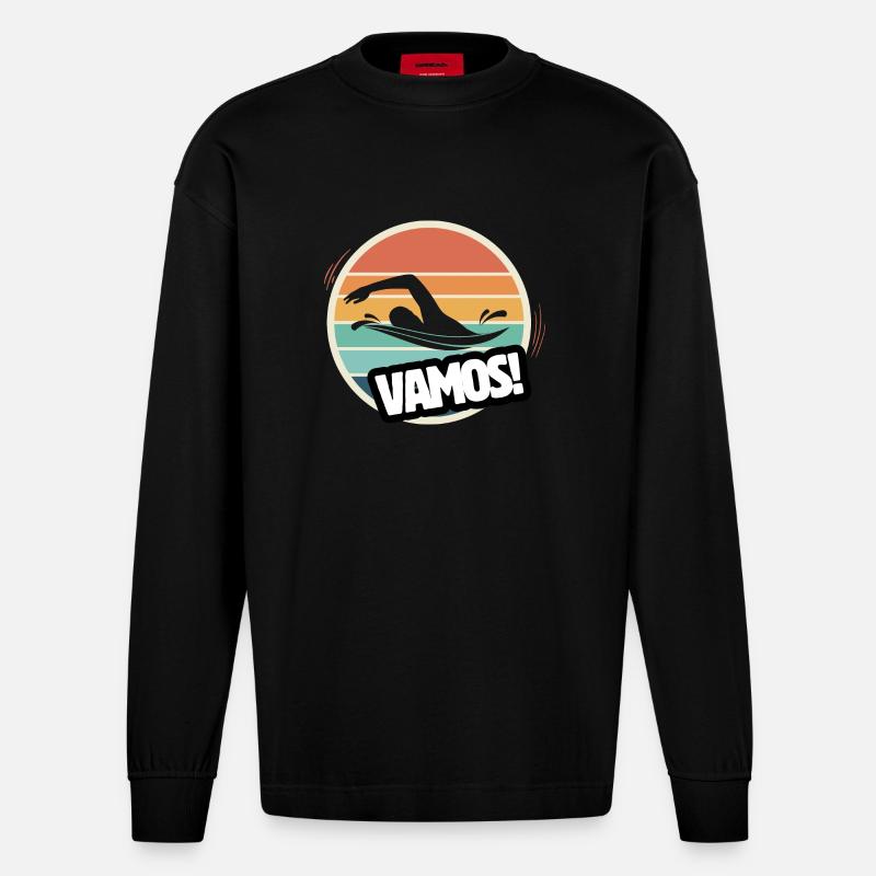 Vamos Retro Schwimmen - Heavyweight Oversized Organic Langarmshirt Made in EU - SOLID BLACK