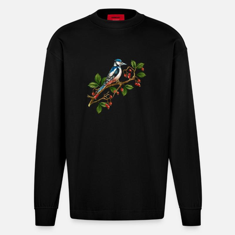 Bunter Vogel - Heavyweight Oversized Organic Langarmshirt Made in EU - SOLID BLACK