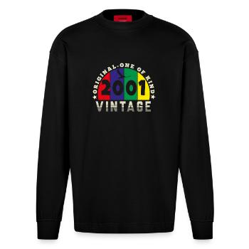 Vintage 2001 Retro - Bursdag - Manches longues bio épais oversize fabriqué en UE - SOLID BLACK - Devant