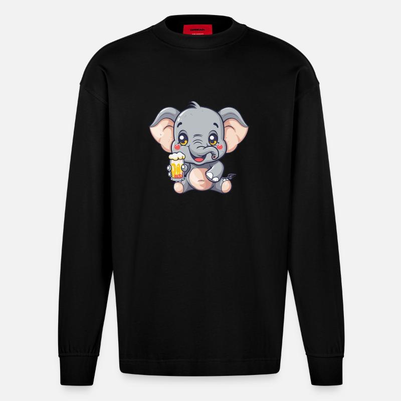 Elefant Bier Comic Party - Heavyweight Oversized Organic Langarmshirt Made in EU - SOLID BLACK