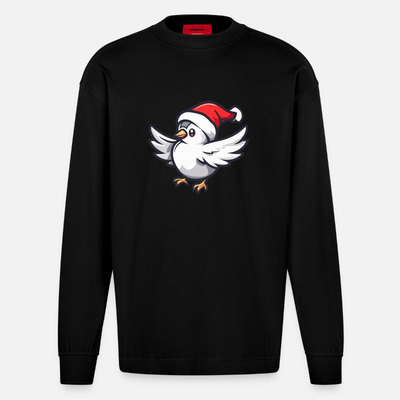 Colombe Oiseau Noël - Manches longues bio épais oversize fabriqué en UE - SOLID BLACK