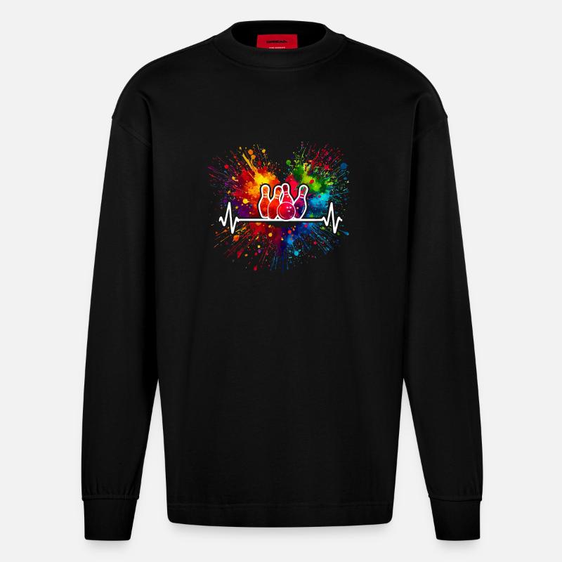 Bowling Herzschlag - Heavyweight Oversized Organic Langarmshirt Made in EU - SOLID BLACK