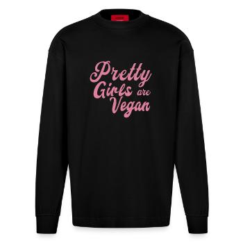 Pretty Girls are Vegan - Heavyweight Oversized Organic Longsleeve Shirt Made in EU - SOLID BLACK - Front