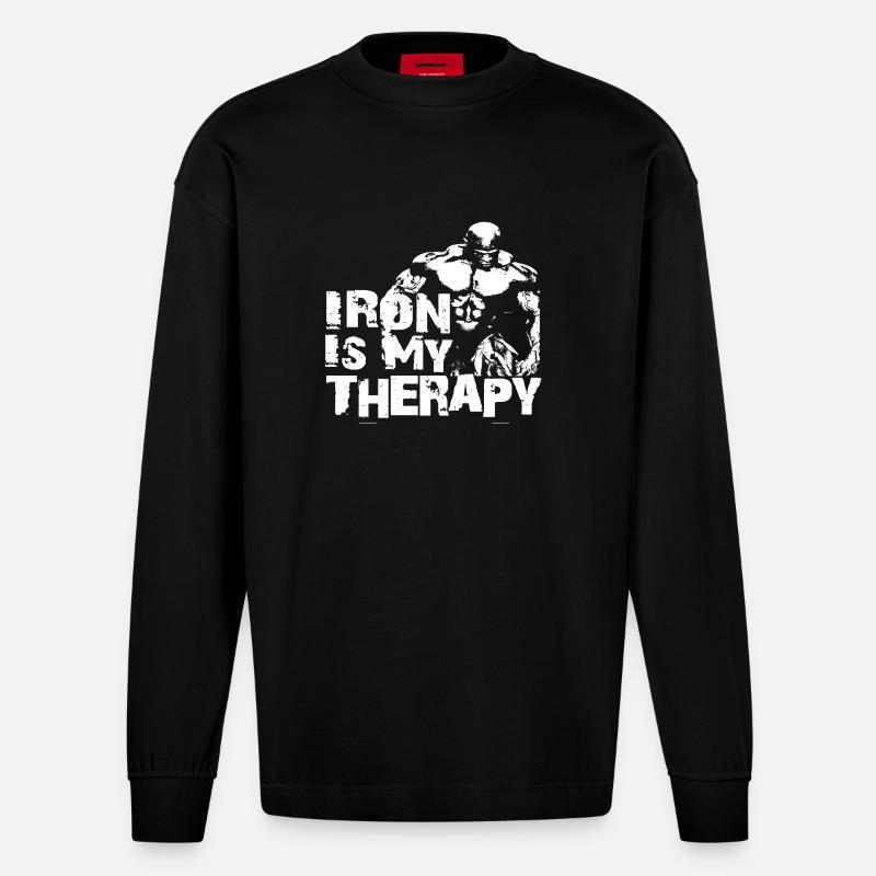 Iron is my therapy - Manches longues bio épais oversize fabriqué en UE - SOLID BLACK