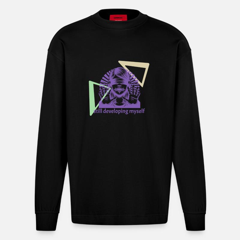 developing myself - Heavyweight Oversized Organic Langarmshirt Made in EU - SOLID BLACK