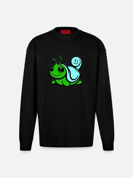 Snail Comic - Heavyweight Oversized Organic Longsleeve Shirt Made in EU - SOLID BLACK
