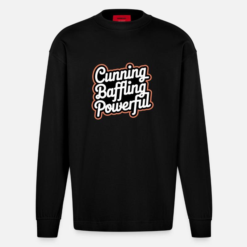Cunning Baffling Powerful 8 - Heavyweight Oversized Organic Langarmshirt Made in EU - SOLID BLACK