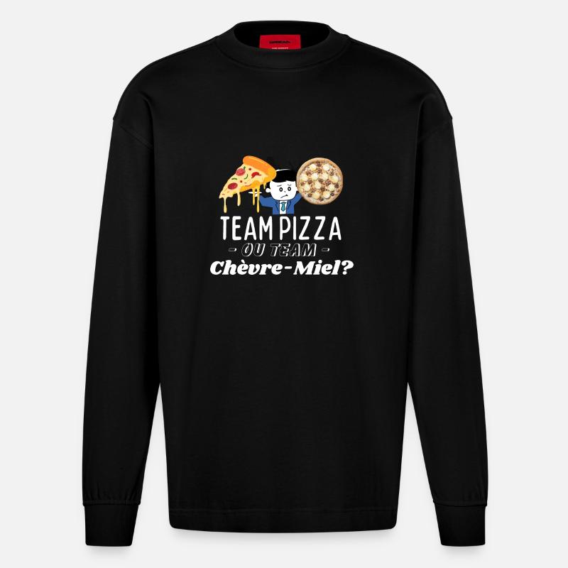 Team Pizza oder Team Chèvre-Miel? - Heavyweight Oversized Organic Langarmshirt Made in EU - SOLID BLACK