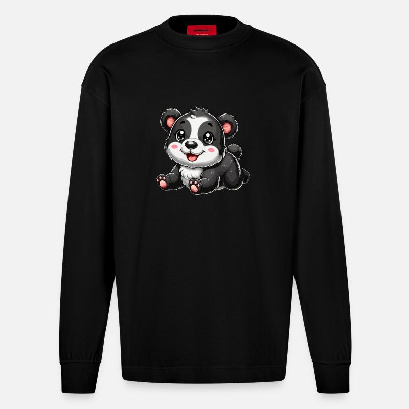 Bébé ours noir et blanc - Manches longues bio épais oversize fabriqué en UE - SOLID BLACK