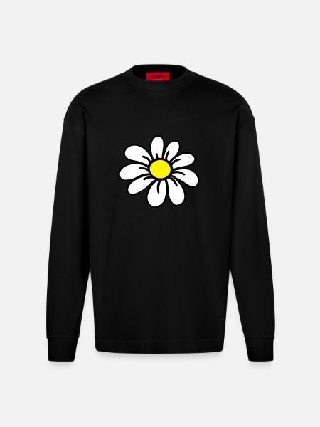 daisy_flower - Heavyweight Oversized Organic Longsleeve Shirt Made in EU - SOLID BLACK