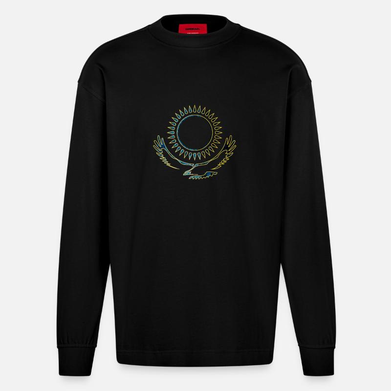 Kasachstan Adler edel - Heavyweight Oversized Organic Langarmshirt Made in EU - SOLID BLACK