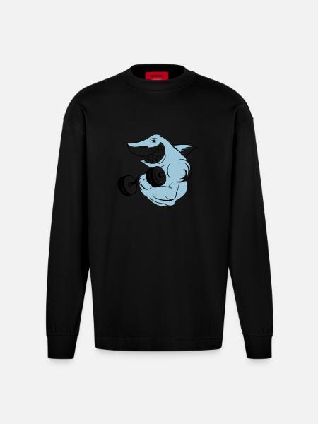 shark_bodybuilder - Manches longues bio épais oversize fabriqué en UE - SOLID BLACK