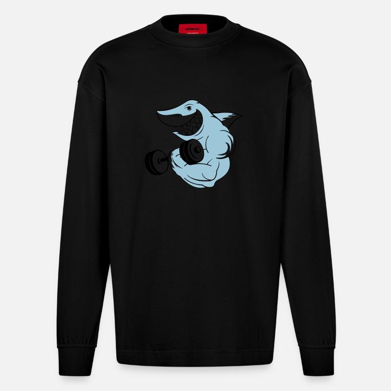 shark_bodybuilder - Heavyweight Oversized Organic Langarmshirt Made in EU - SOLID BLACK