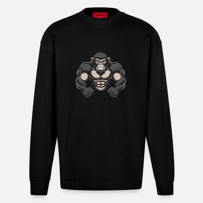 Musculation Muscles de Singe - Manches longues bio épais oversize fabriqué en UE - SOLID BLACK