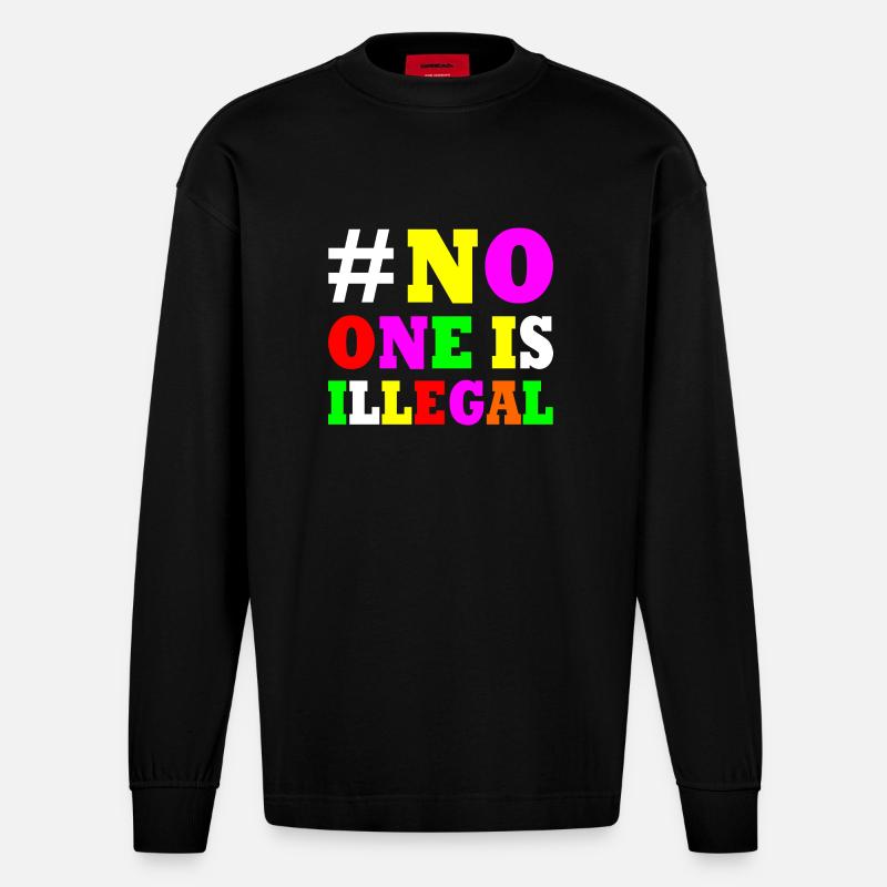 No one is illegal - Manches longues bio épais oversize fabriqué en UE - SOLID BLACK