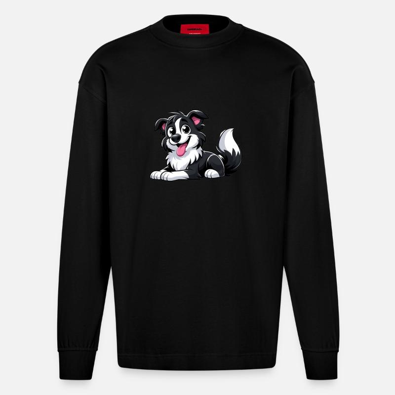 Border Collie 4 - Heavyweight Oversized Organic Langarmshirt Made in EU - SOLID BLACK