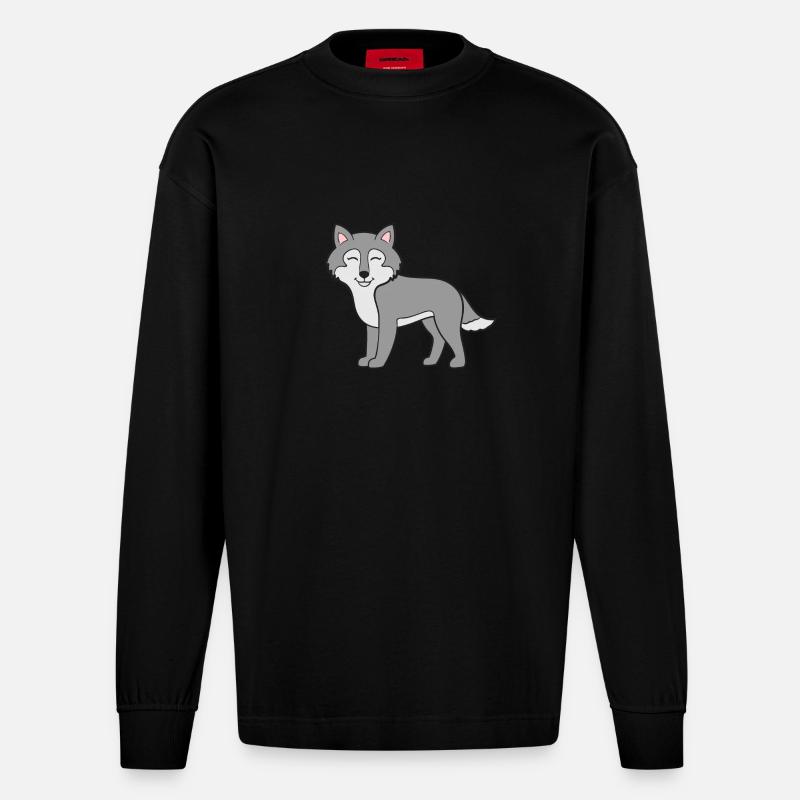 Wolf Wolves - Heavyweight Oversized Organic Longsleeve Shirt Made in EU - SOLID BLACK