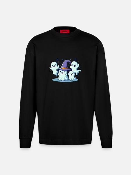 BoO Gang spooky halloween - Heavyweight Oversized Organic Longsleeve Shirt Made in EU - SOLID BLACK