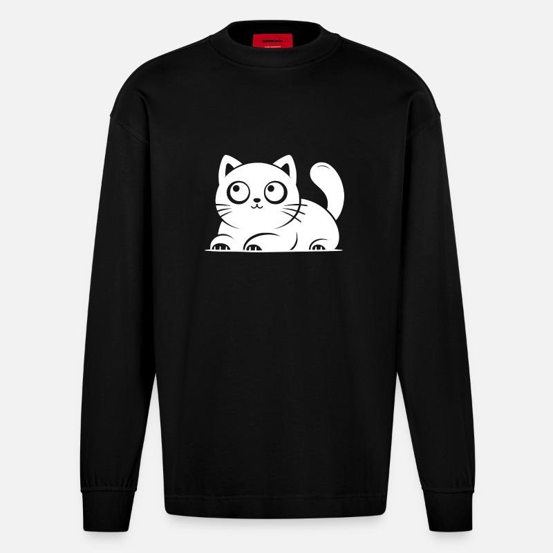 Visage de chat douillet - Manches longues bio épais oversize fabriqué en UE - SOLID BLACK