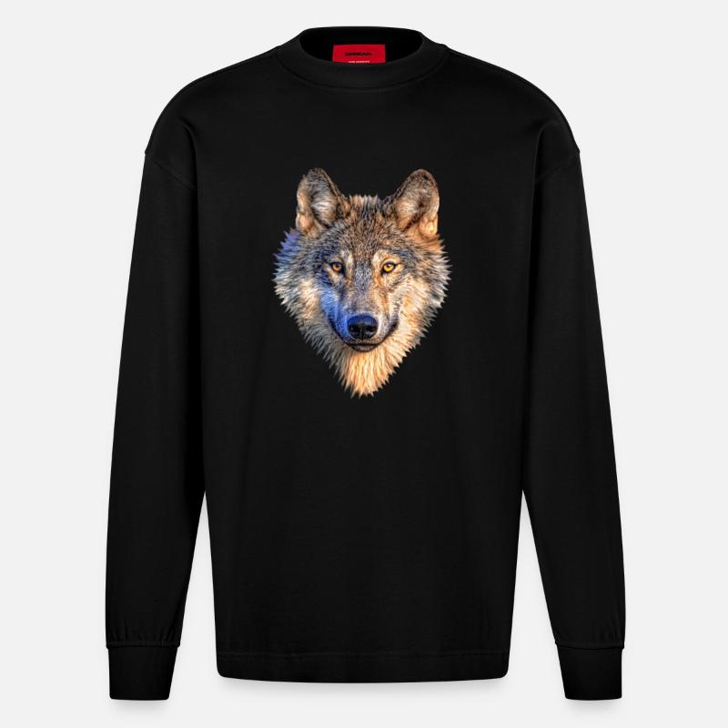 Wolf - Heavyweight Oversized Organic Langarmshirt Made in EU - SOLID BLACK