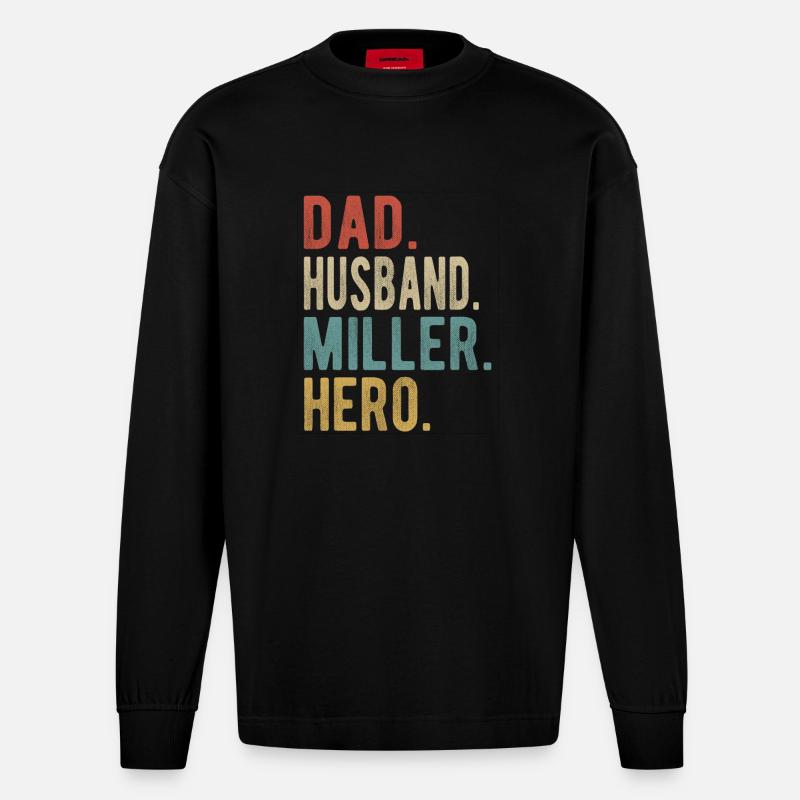 Müller Papa Ehemann Held - Heavyweight Oversized Organic Langarmshirt Made in EU - SOLID BLACK