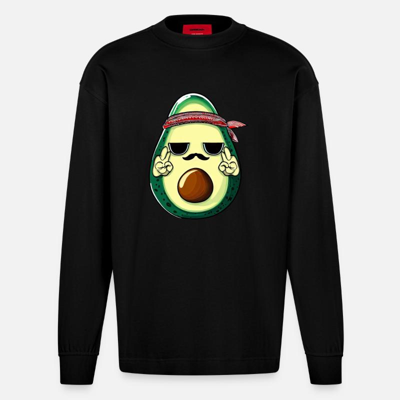 Hippie Avocado mit Bart - Heavyweight Oversized Organic Langarmshirt Made in EU - SOLID BLACK