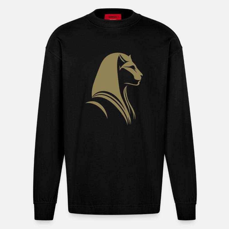Chat Egypte Pharaon Silhouette - Manches longues bio épais oversize fabriqué en UE - SOLID BLACK