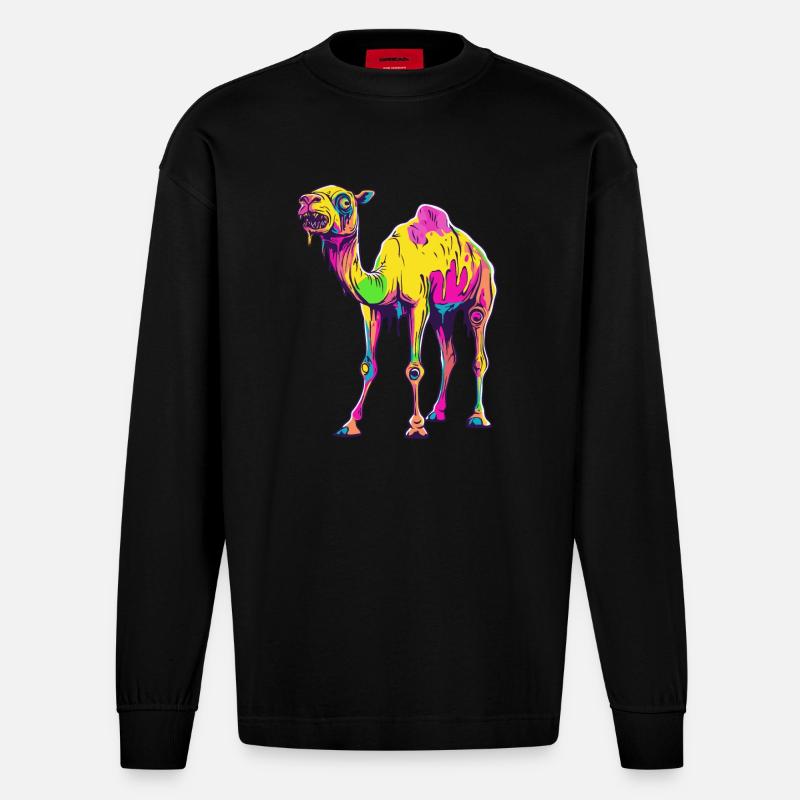 Kamel Halloween Comic Lustig - Heavyweight Oversized Organic Langarmshirt Made in EU - SOLID BLACK