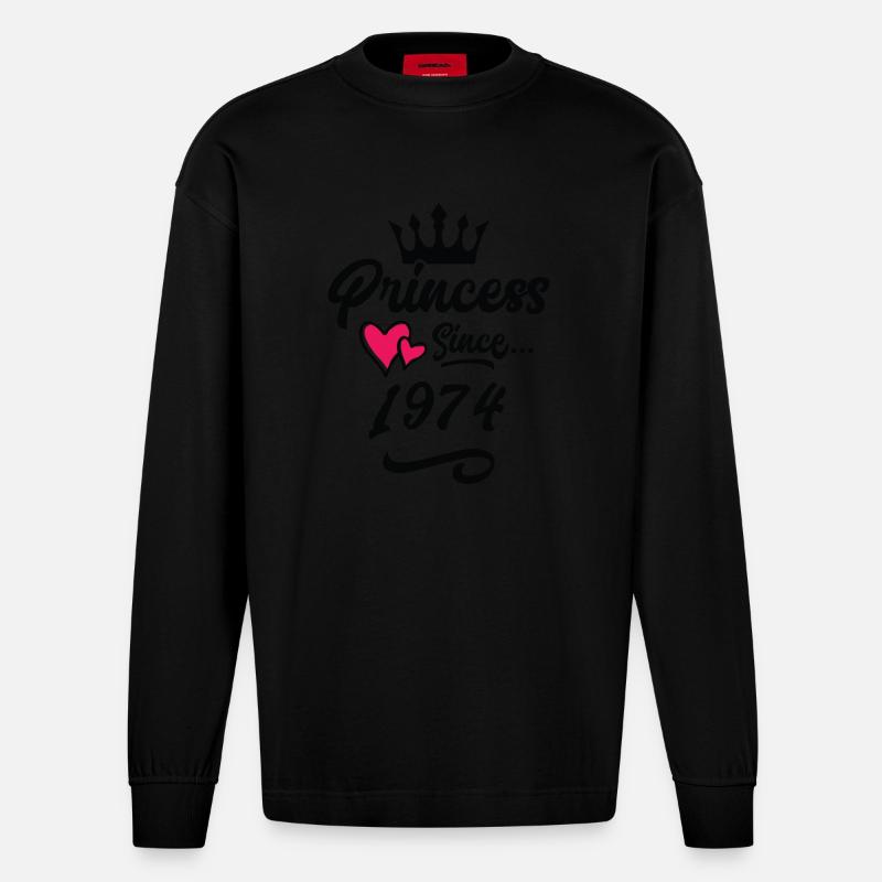 1974 Anniversaire de la princesse - Manches longues bio épais oversize fabriqué en UE - SOLID BLACK