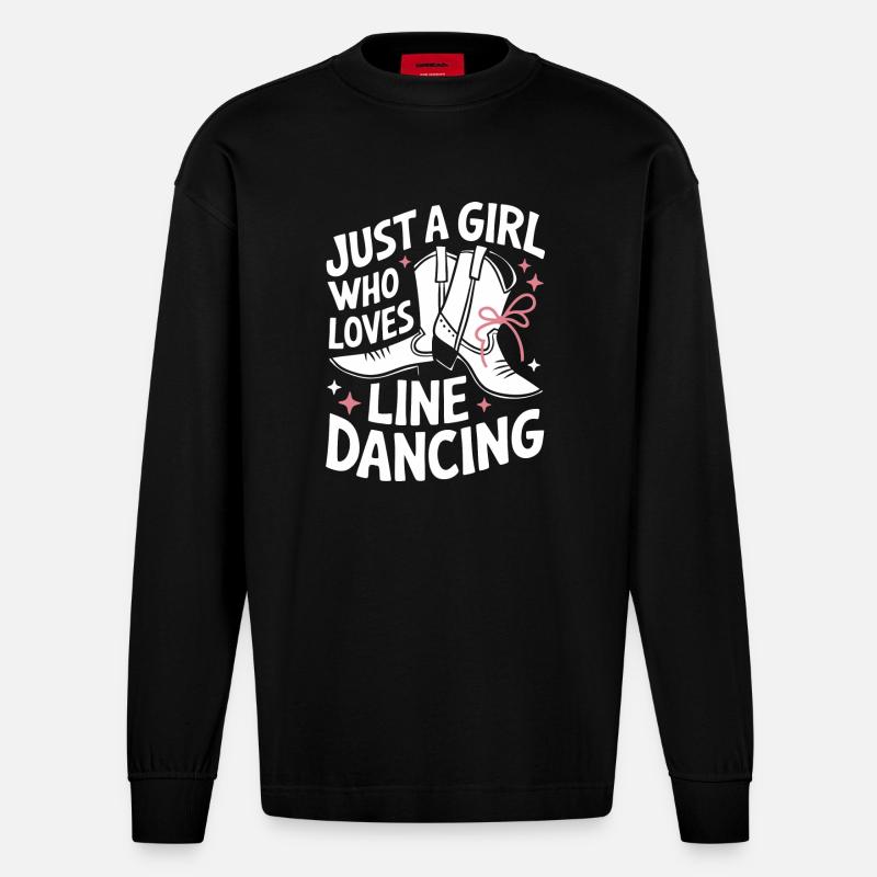Line Dancing Dancing Dancers - Heavyweight Oversized Organic Longsleeve Shirt Made in EU - SOLID BLACK