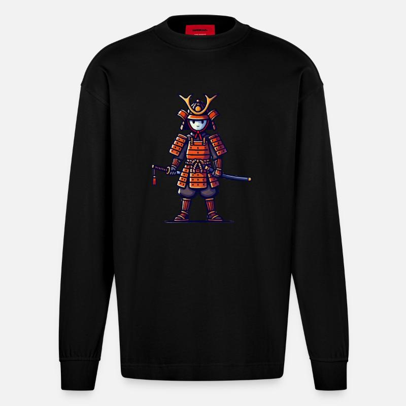 Samurai Comic - Heavyweight Oversized Organic Langarmshirt Made in EU - SOLID BLACK