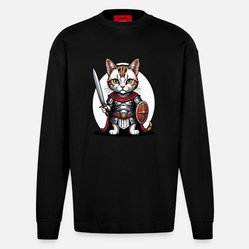 Chat Guerrier Romain Chat Cadeau - Manches longues bio épais oversize fabriqué en UE - SOLID BLACK