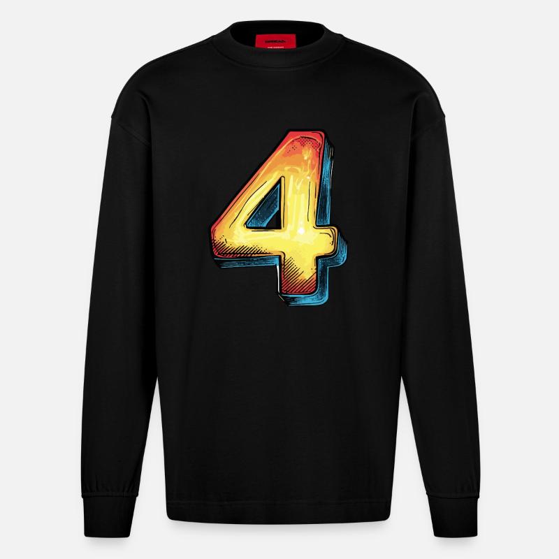 Bande dessinée à 4 chiffres - Manches longues bio épais oversize fabriqué en UE - SOLID BLACK