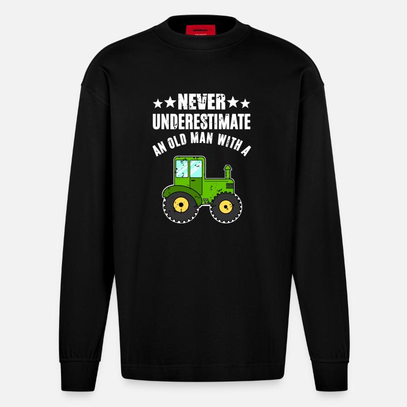 Never Underestimate Traktor - Heavyweight Oversized Organic Langarmshirt Made in EU - SOLID BLACK